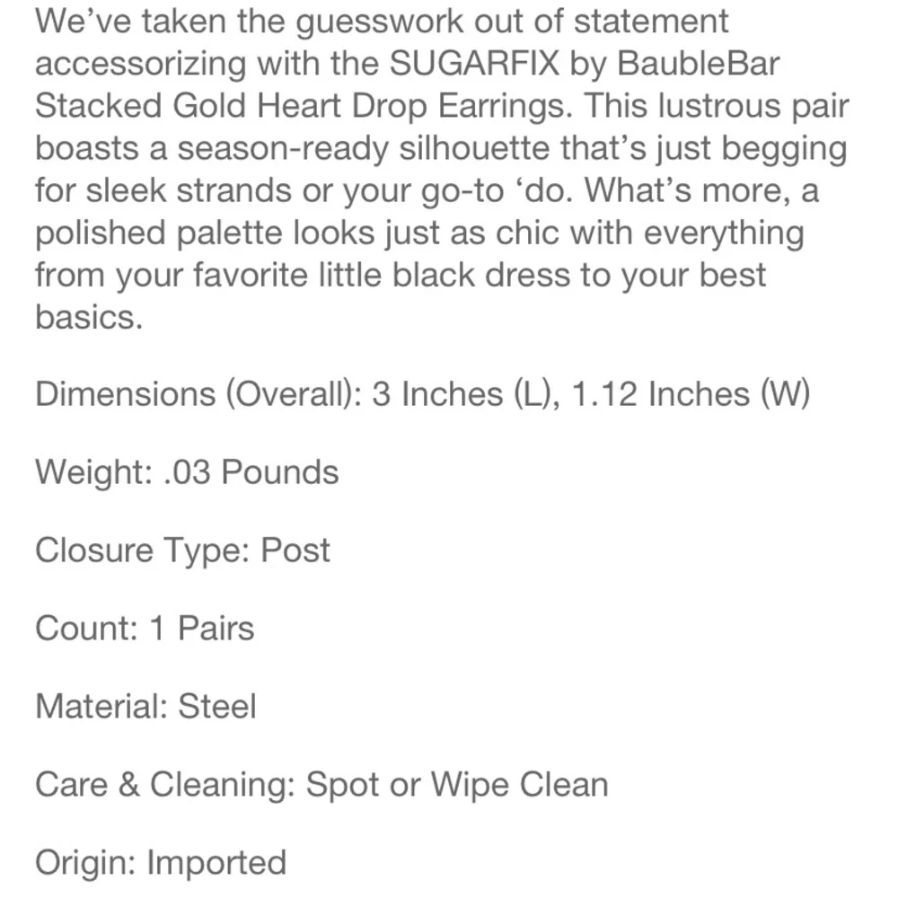 New SUGARFIX By Baublebar Stacked Gold Heart Drop Earrings